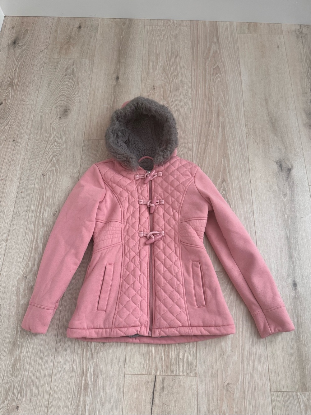 Limited Too Pink Quilted Hooded Pea Coat with Faux Fur Lining
